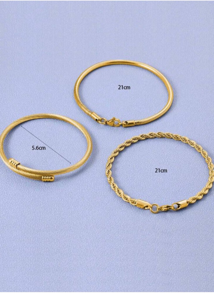 PEARL - 3pcs Stainless Steel Gold Plated Bracelet Set For Women - Image 1