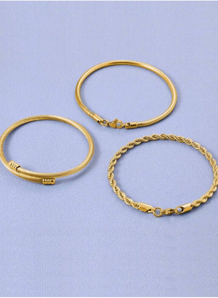 PEARL - 3pcs Stainless Steel Gold Plated Bracelet Set For Women - Image 1