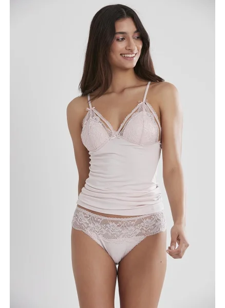 pierre cardin 375 Women's Lace Combed Cotton Singlet Panties Camisole Set - Powder