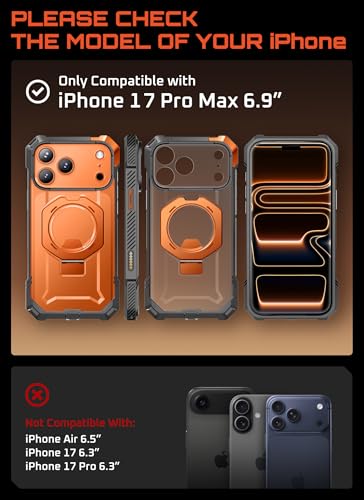 SUPCASE for iPhone 17 Pro Max Case with Kickstand Unicorn Beetle Grip Camera Control Cover Compatible with MagSafe MilitaryGrade Drop Protection Heavy Duty Magnetic Phone Case Coral - Image 3