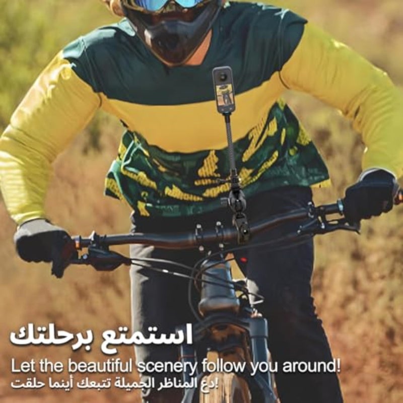 مجموعة أدوات تثبيت كاميرا الدراجة النارية متوافقة مع Insta 360 ONE X 5، X4، X3، X2، تتضمن قضيب تمديد بمشبك مقود كروي 360 درجة وخوذة حامل لاصق مرن - Image 5