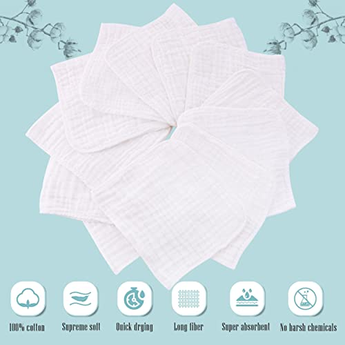 Cute Castle 24 Pack Muslin Baby Burp Cloths - Ultra-Soft 100% Cotton Baby Washcloths - Large 20'' by 10'' Super Absorbent Milk Spit Up Rags - Burpy Cloths for Unisex, Boy, Girl - White - Image 2