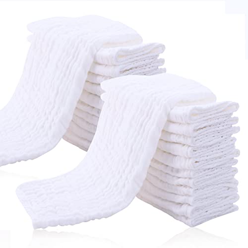 Cute Castle 24 Pack Muslin Baby Burp Cloths - Ultra-Soft 100% Cotton Baby Washcloths - Large 20'' by 10'' Super Absorbent Milk Spit Up Rags - Burpy Cloths for Unisex, Boy, Girl - White - Image 1