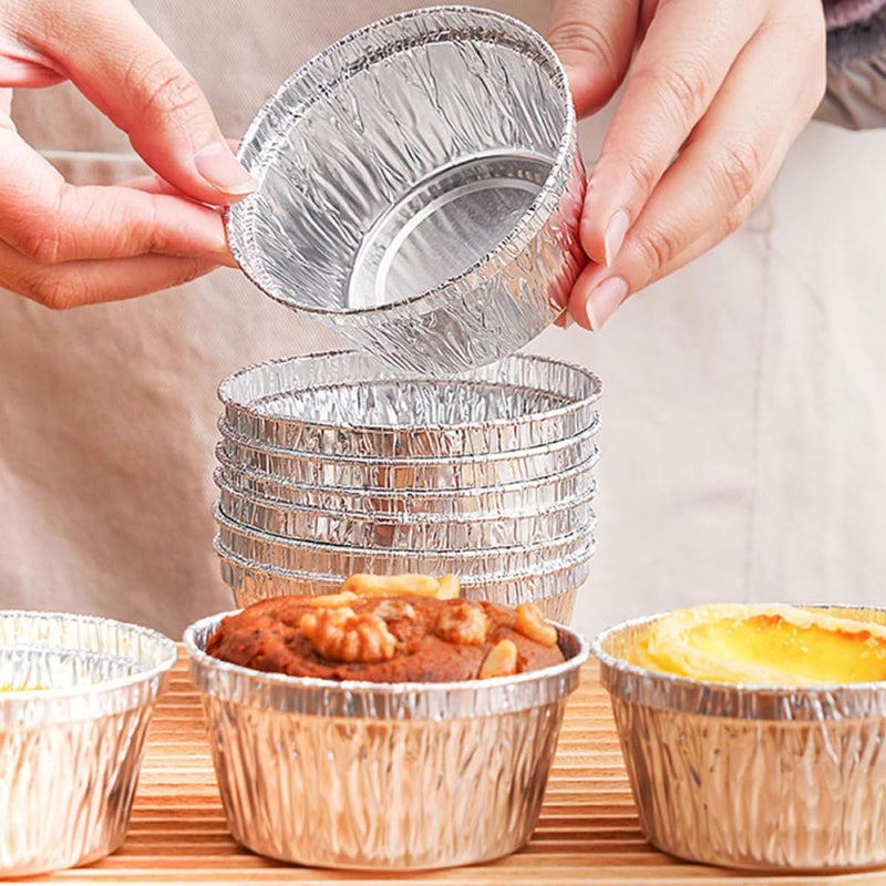 30 Disposable Aluminum Foil Baking Cups Round Nonstick Pudding Liners For Oven Party - Image 5