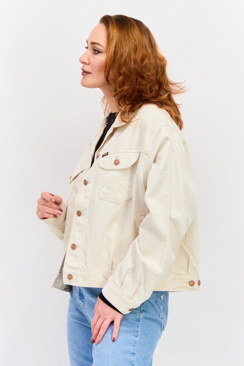 Wrangler Women  Solid Denim Jacket, Beige  - Image 3