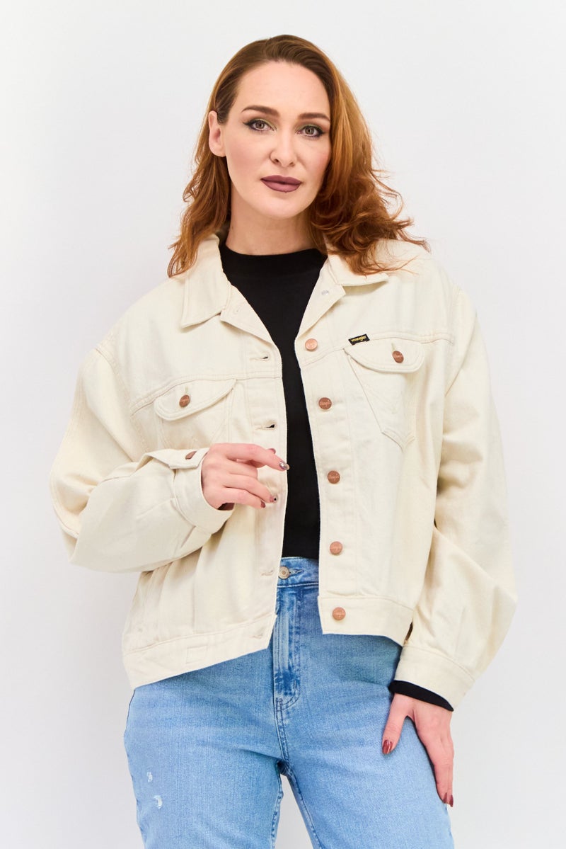 Wrangler Women  Solid Denim Jacket, Beige  - Image 1