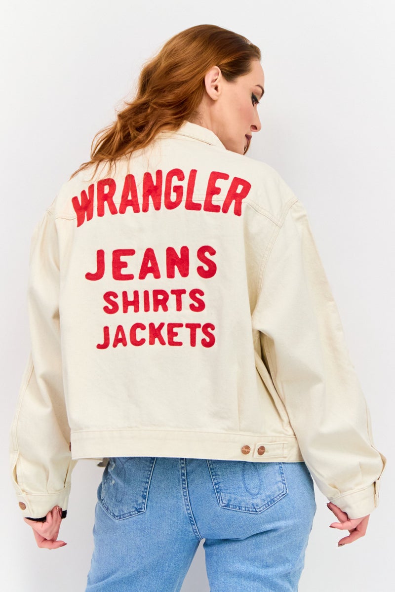 Wrangler Women  Solid Denim Jacket, Beige  - Image 4