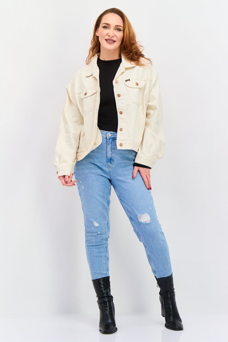 Wrangler Women  Solid Denim Jacket, Beige  - Image 2