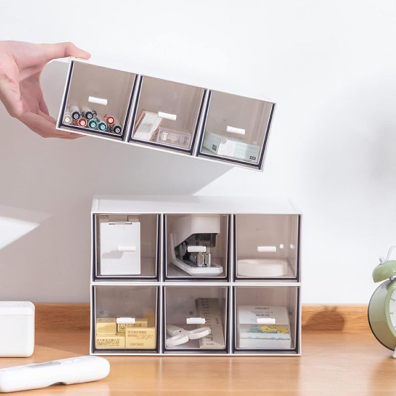 kulusion Desk Drawer Organizer, Stackable Storage Drawers, Compact Plastic Storage Box, Ideal for Office, School, Home, Small Space, Large 3 Drawers (White) - Image 2