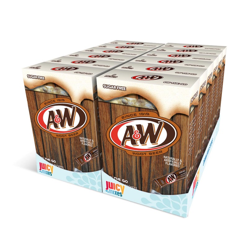 A&W, Root Beer - Powder Drink Mix - (12 boxes, 72 sticks) - Sugar Free & Delicious, Makes 72 flavored water beverages - Image 1