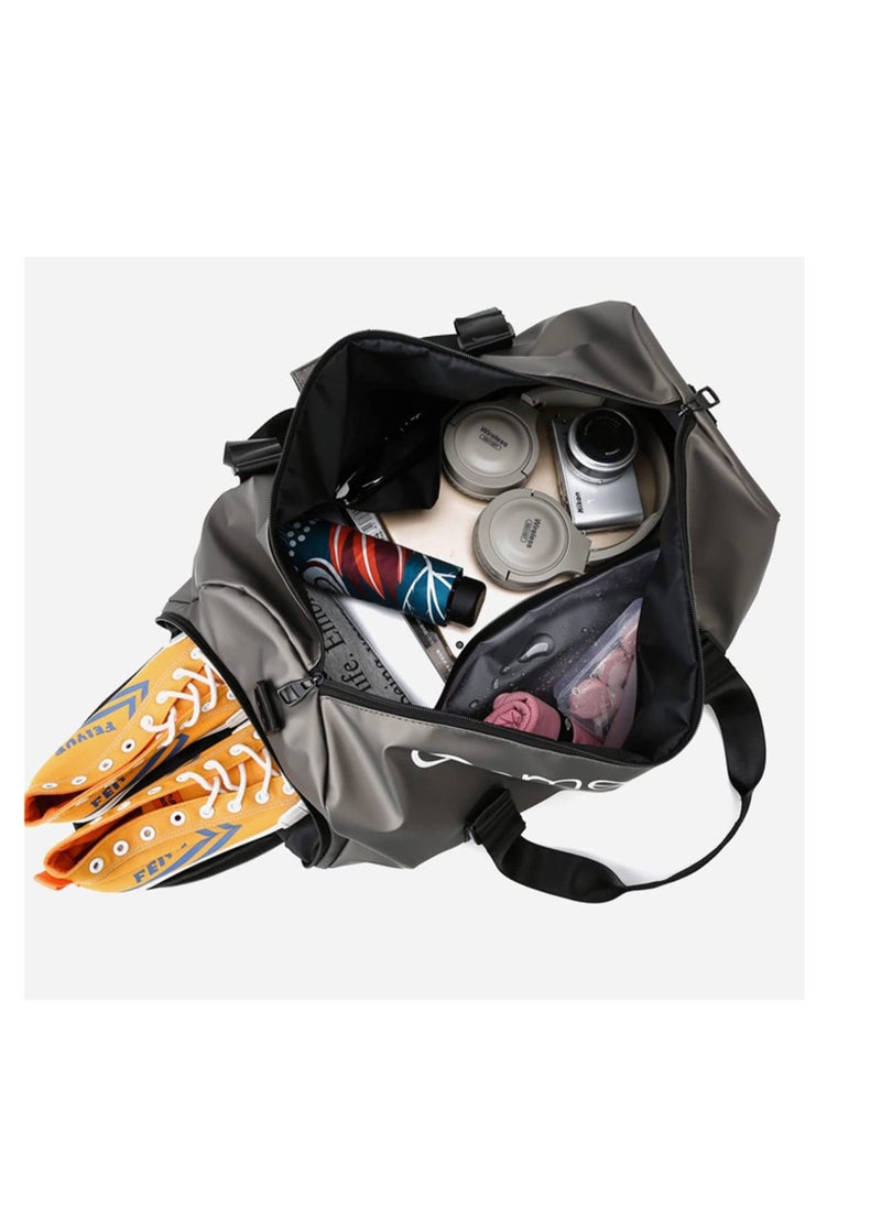 TYCOM - TYCOM Gym Bag Sports Bag Fitness Bag Waterproof Pocket for Wet Towels, Travel Duffel Bag for Men and Women With Shoes Compartment (Grey) - Image 1