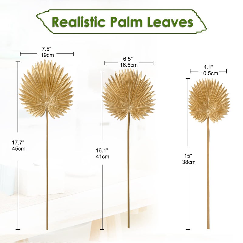 DILATATA 6 Pcs Pu Foam Artificial Gold Palm Leaves Faux Palm Tropical Leaves Fake Palm Fronds for DIY Wedding Bouquets Fake Leaves for Centerpieces Arrangements Palm Leaf for Party Home Decorations - Image 3