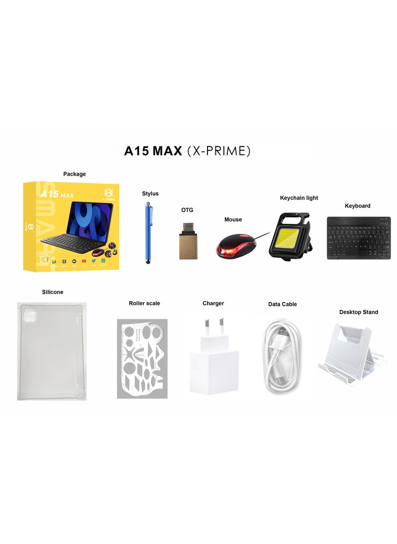 X - Prime - 10.1" HD Display Android Slim Smart Tablet PC with Keyboard Mouse and Keychain Light 8GB+256GB Dual SIM 5G Network WiFi Tablet Dual Camera Google Meet and Zoom Supported grey - Image 1