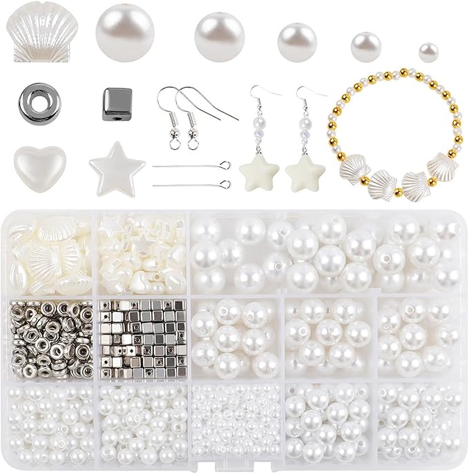 Shurhome White Series Artificial Pearls Beads Jewelry Making Set 1020Pcs for Bracelets Earrings - Image 1