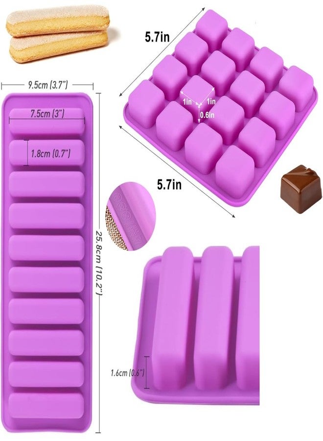Skytail 16 Slot Square & 10 Slot Ladyfinger Silicone Moulds Baking Chocolate Strips Candy Bar Cheesecake Brownie Caramel Pralines Ganache Truffle Bread Ice Cube Muffin Pudding Jelly Soap Lotion Bar - Image 2