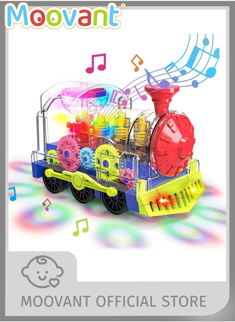 Moovant Light Up Train Toy for Toddlers, Electric Omni-Directional Walking Transparent Gear Train, Realistic Rotating Sound and Light Crawling Toy for Kids  - Image 1