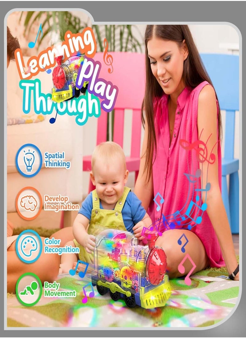 Moovant Light Up Train Toy for Toddlers, Electric Omni-Directional Walking Transparent Gear Train, Realistic Rotating Sound and Light Crawling Toy for Kids  - Image 2