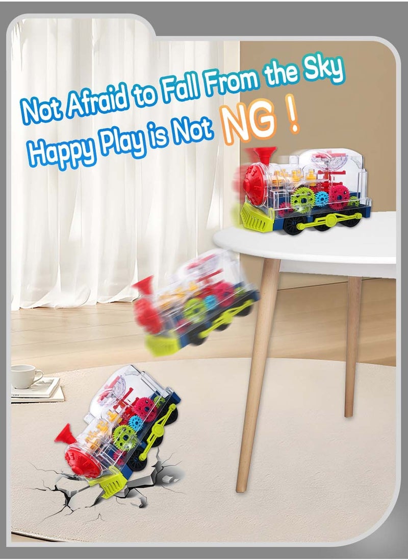 Moovant Light Up Train Toy for Toddlers, Electric Omni-Directional Walking Transparent Gear Train, Realistic Rotating Sound and Light Crawling Toy for Kids  - Image 3