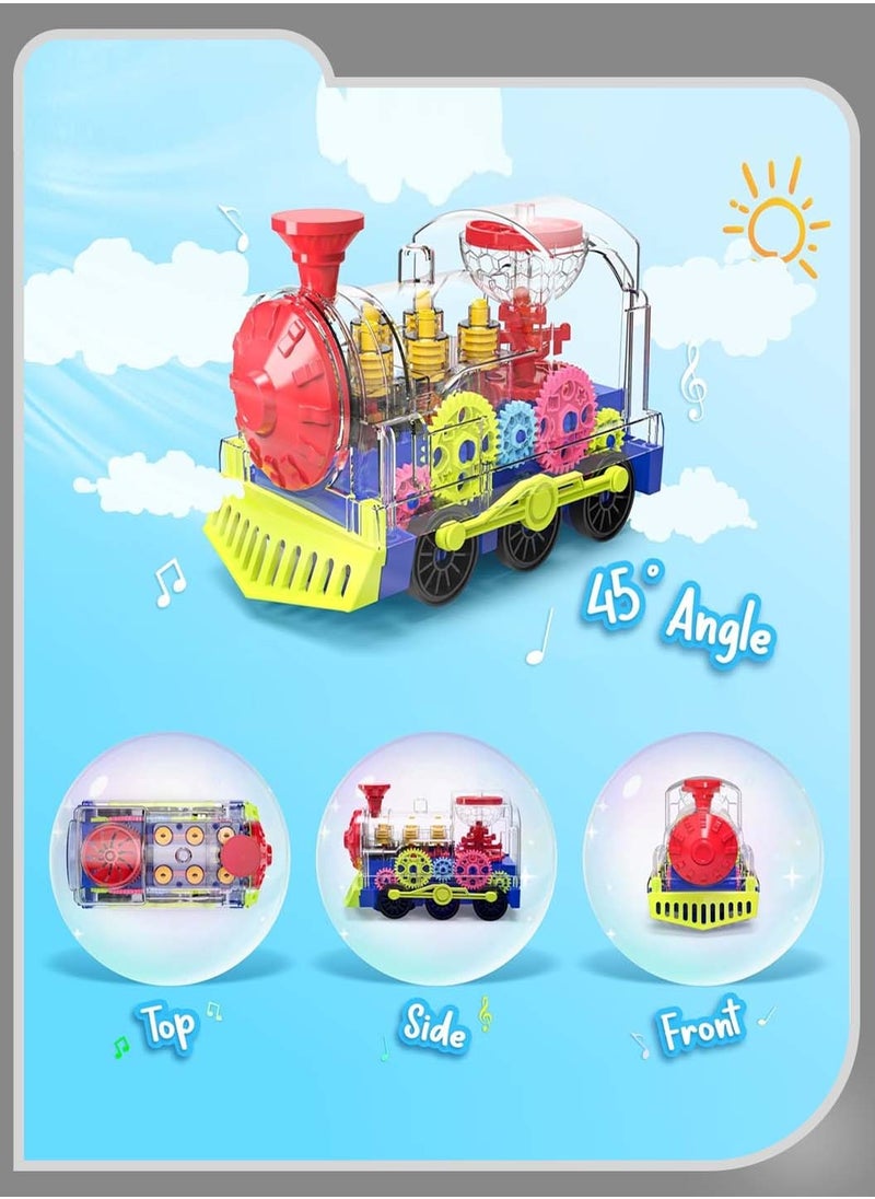 Moovant Light Up Train Toy for Toddlers, Electric Omni-Directional Walking Transparent Gear Train, Realistic Rotating Sound and Light Crawling Toy for Kids  - Image 5