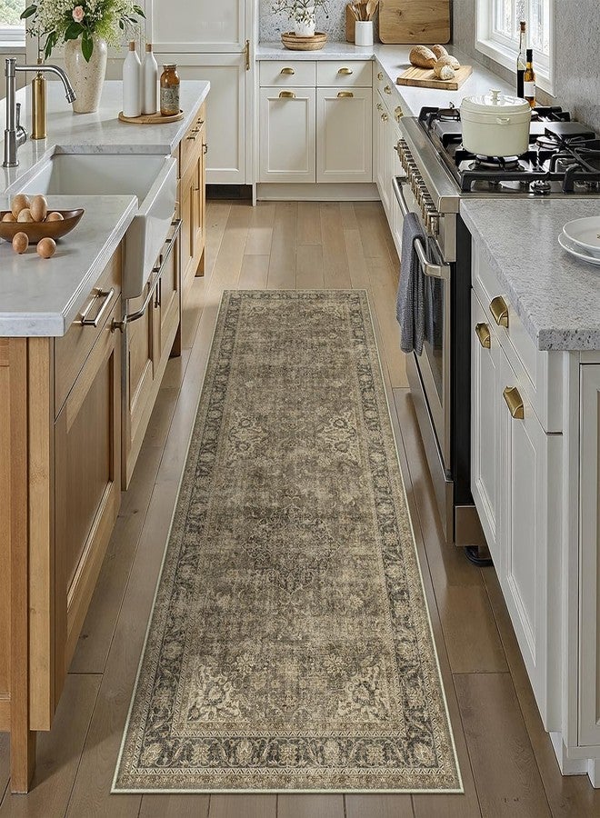 WondRg 2x6 Washable Brown Runner Rug Vintage Hallway Kitchen Carpet Non-Slip Soft Low Pile Distressed Throw Rug for Bedroom Bathroom Laundry Living Room - Image 3