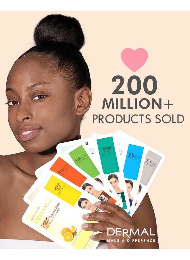 ديرمال قناع الوجه الكوري ديرمال كومبو 39 عبوة من خلاصة الكولاجين - قناع مرطب ومهدئ للوجه مع البانثينول - قناع ورقي للعناية الذاتية مضاد للحساسية لجميع أنواع البشرة - أقنعة علاجية منزلية طبيعية - Image 2