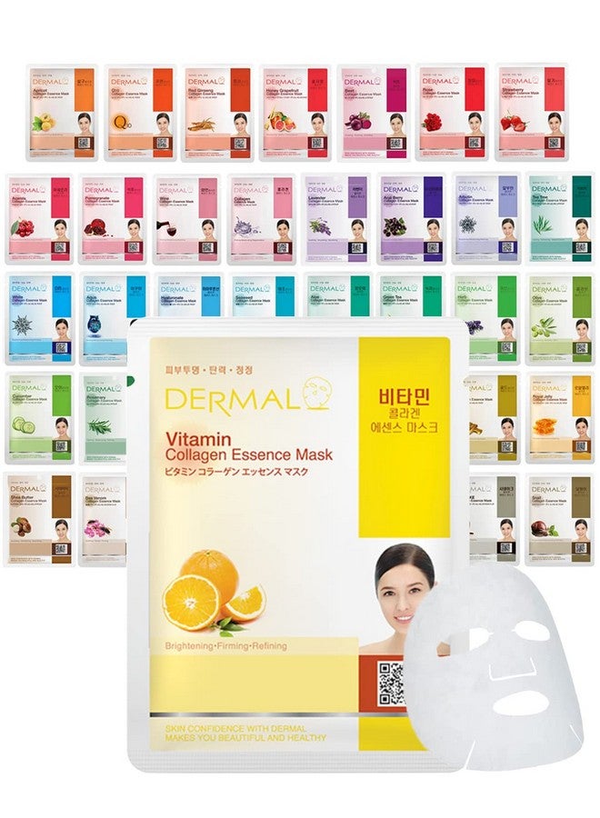 ديرمال قناع الوجه الكوري ديرمال كومبو 39 عبوة من خلاصة الكولاجين - قناع مرطب ومهدئ للوجه مع البانثينول - قناع ورقي للعناية الذاتية مضاد للحساسية لجميع أنواع البشرة - أقنعة علاجية منزلية طبيعية - Image 1