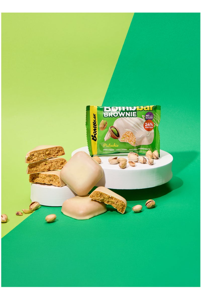 BOMBBAR Collagen Protein Brownie Pistachio, High Fiber and No Sugar Added 10x50g  - Image 3