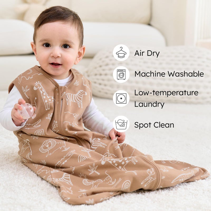 FIEMOL Baby Sleep Sack 0-6 months, 100% Cotton Sleeping Sack for Newborn and Infant, 3 Pack Baby Wearable Blanket for Boy and Girl, 0.5 Tog Lightweight Double Zipper Sleep Bag Green Brown Giraffe - Image 4