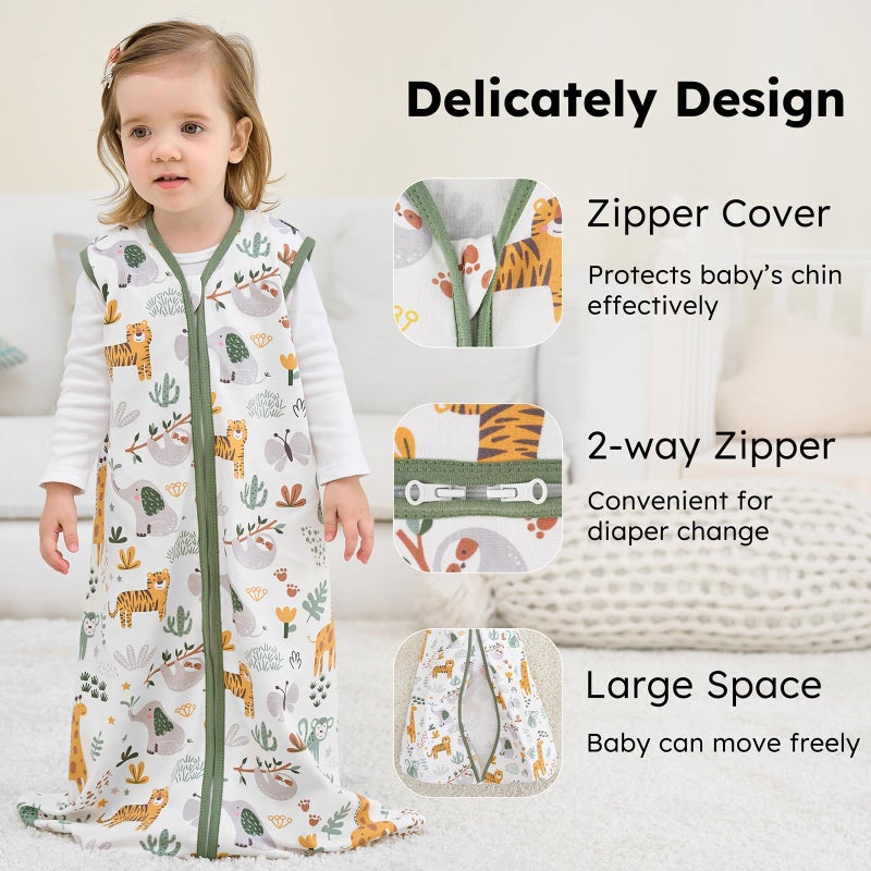 FIEMOL Baby Sleep Sack 0-6 months, 100% Cotton Sleeping Sack for Newborn and Infant, 3 Pack Baby Wearable Blanket for Boy and Girl, 0.5 Tog Lightweight Double Zipper Sleep Bag Green Brown Giraffe - Image 2