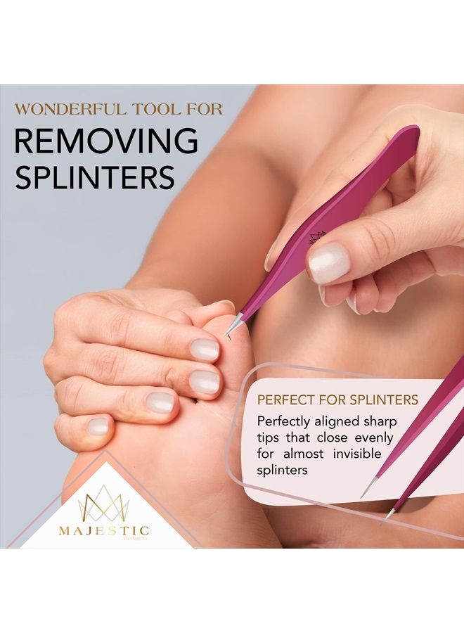 Majestic Bombay Fine Point Tweezers for Women and Men – Splinter Ticks, Facial, Brow and Ingrown Hair Removal–Sharp, Needle Nose, Surgical Tweezers Precision Pluckers best tweezers for chin hair - Image 3