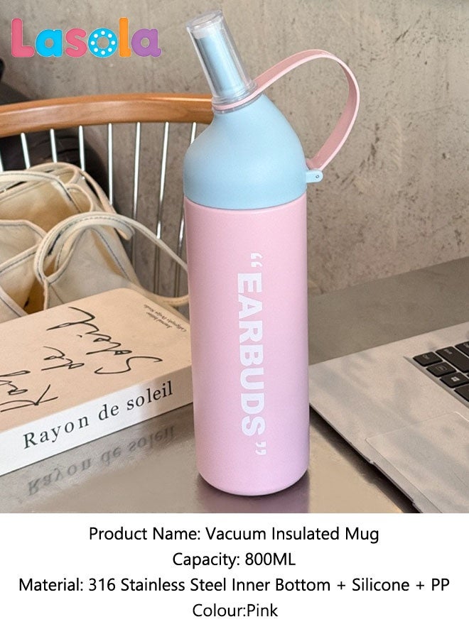 Lasola Water Bottle,Vacuum Insulated Water Bottle,Stainless Steel Vacuum Insulated Tumbler with Lid,Straw and handle for Water, Iced Tea or Coffee, Smoothie and More, Hot Cold Liquids Sports Bottle,800ml,Leak Proof, Pink - Image 2