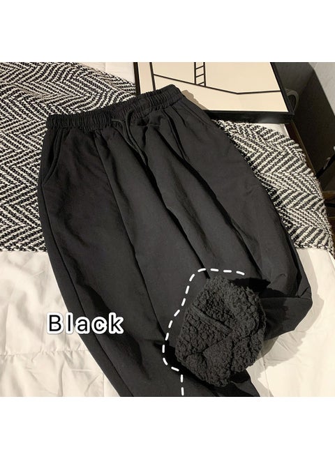 Warm Sherpa Lined Casual Trousers black lamb fleece