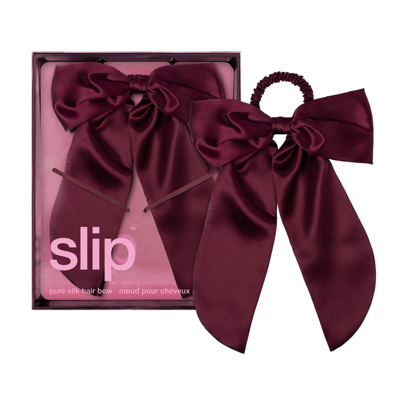 Slip Pure Silk Hair Bow Crimson Oversized Mulberry Silk Bow with BuiltIn Hair Tie Reduces Breakage Creases Frizz Luxurious Hair Accessory - Image 2