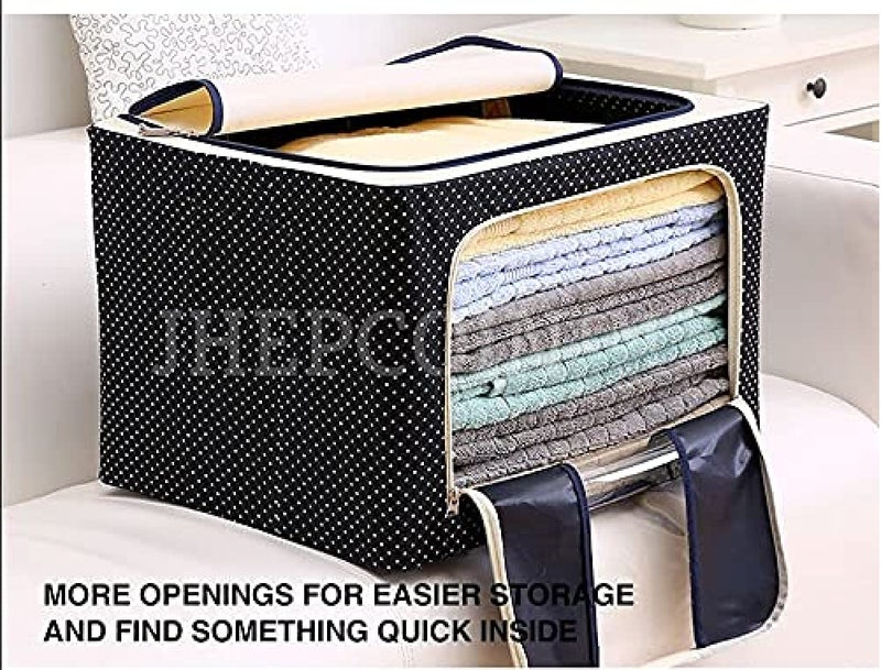 JHEPCOIN Fabric Foldable Box Steel Frame Collapsible Wardrobe Storage Organizer Bag for Blanket Quilt Clothes Kids Dress Garment Shirt Saree - 66L (Random Color) - Image 5