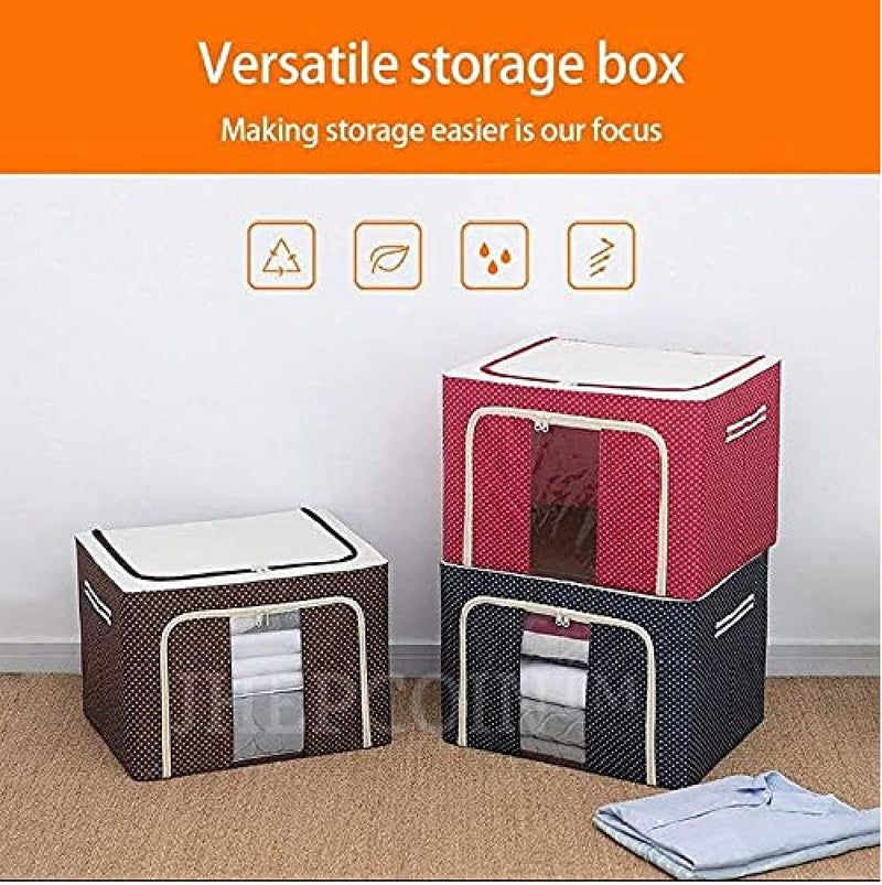 JHEPCOIN Fabric Foldable Box Steel Frame Collapsible Wardrobe Storage Organizer Bag for Blanket Quilt Clothes Kids Dress Garment Shirt Saree - 66L (Random Color) - Image 4