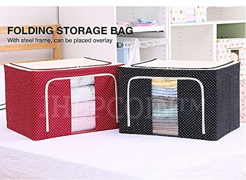 JHEPCOIN Fabric Foldable Box Steel Frame Collapsible Wardrobe Storage Organizer Bag for Blanket Quilt Clothes Kids Dress Garment Shirt Saree - 66L (Random Color) - Image 3