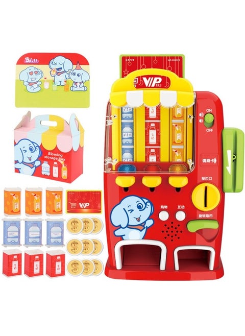 Children's Beverage Vending Machine Vending Machine Vending Machine Play House Coin Card Card Self-service Shopping Simulation Vending Machine Toy-Color:Vending Machine-Red [Coin Card Swipe Interactive Voice] Postal Box-Specifications:Not Charged