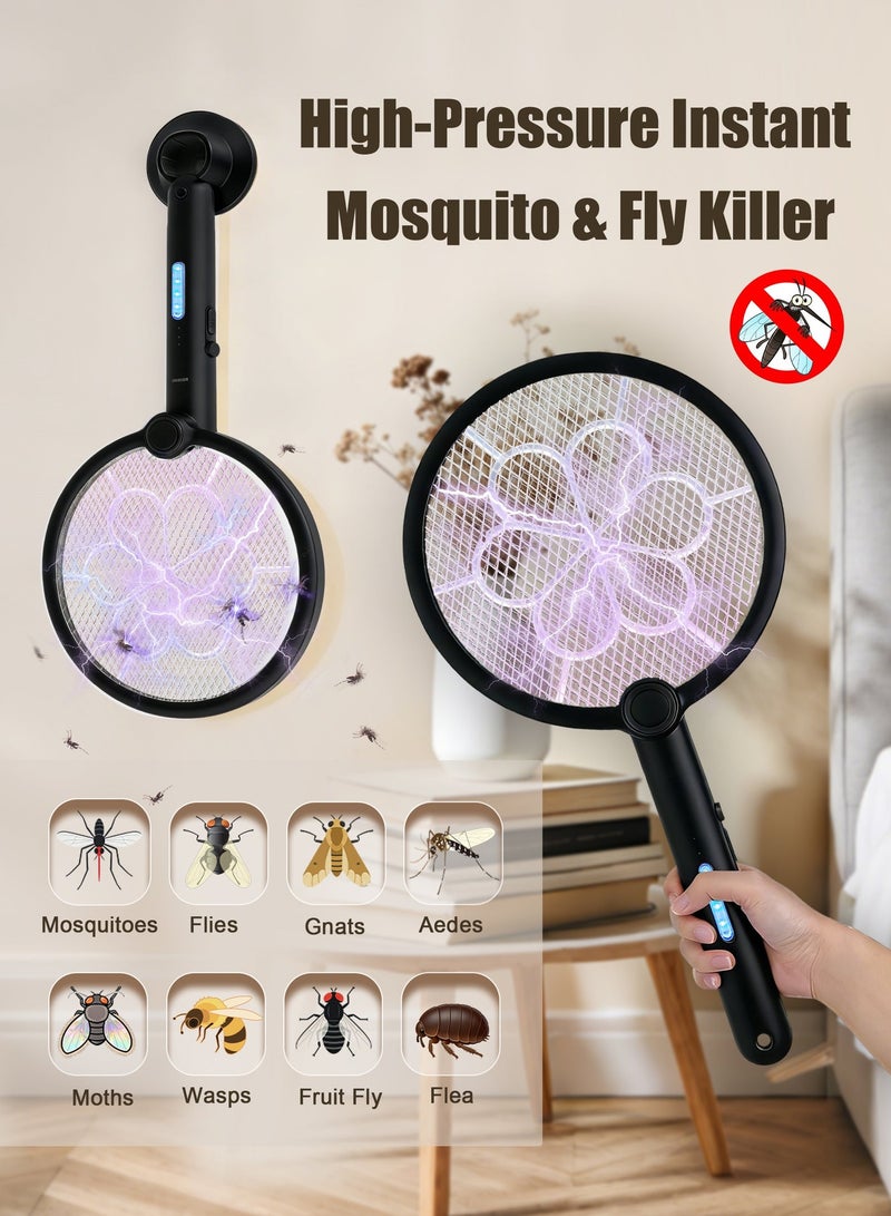 أنيوي مضرب البعوض الإلكتروني 3 في 1، تصميم قابل للطي مع شحن USB وضوء LED لجذب الحشرات، شبكة حماية ثلاثية الطبقات، مناسب للاستخدام في المنزل والمطبخ والداخل والخارج (أسود) - Image 2
