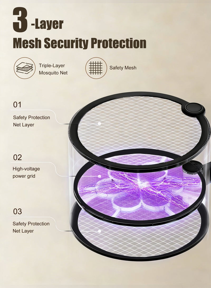 أنيوي مضرب البعوض الإلكتروني 3 في 1، تصميم قابل للطي مع شحن USB وضوء LED لجذب الحشرات، شبكة حماية ثلاثية الطبقات، مناسب للاستخدام في المنزل والمطبخ والداخل والخارج (أسود) - Image 5
