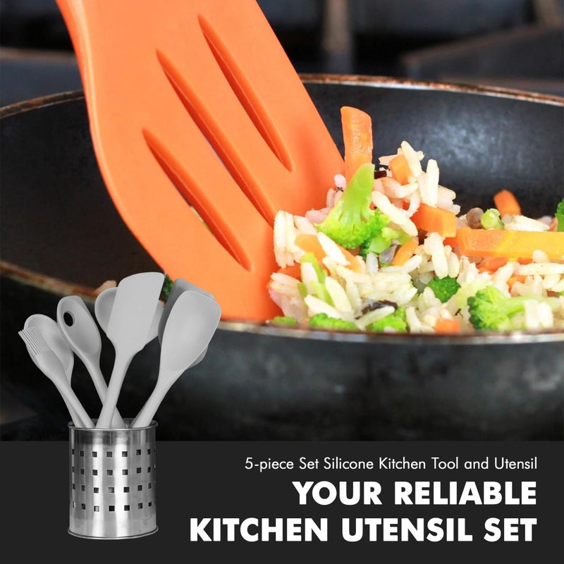 Chef Craft Premium Silicone Kitchen Tool and Utensil, 5 Piece Set, Gray - Image 5