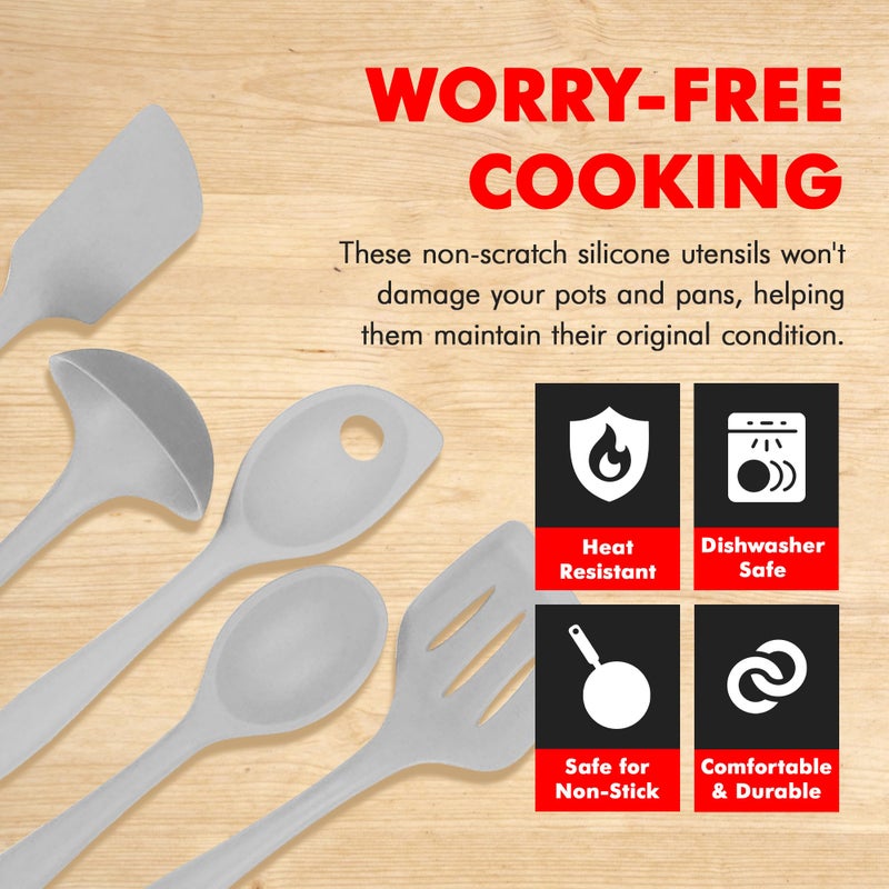 Chef Craft Premium Silicone Kitchen Tool and Utensil, 5 Piece Set, Gray - Image 3