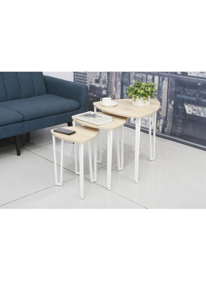 DANUBE HOME Asgard Set of 3 Nesting Tables - Stylish Oak/White End Tables for Living Room, Engineered Wood & Metal, Ideal for Small Spaces, Size: L56xW56xH55cm - Image 1