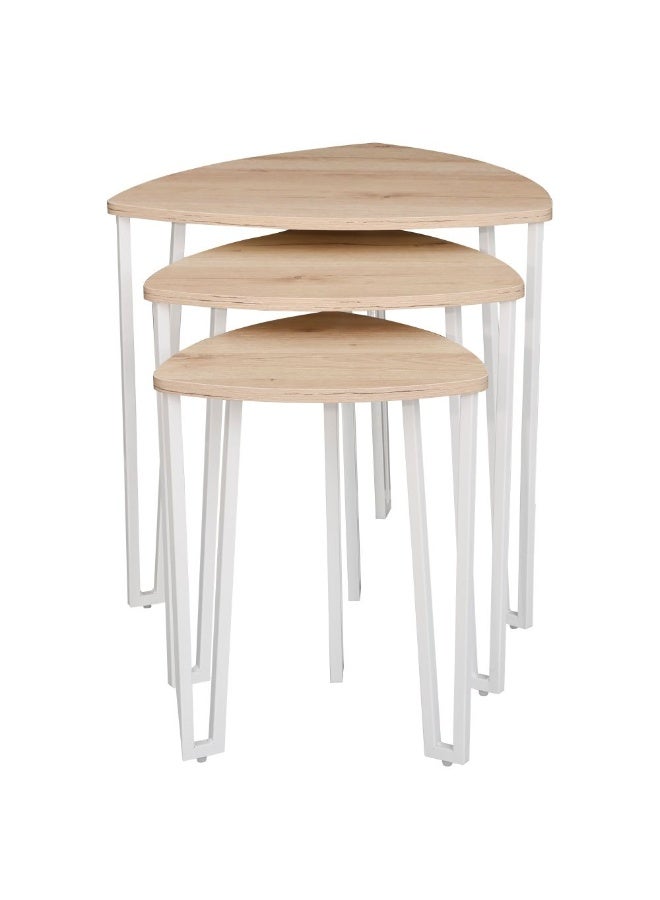 DANUBE HOME Asgard Set of 3 Nesting Tables - Stylish Oak/White End Tables for Living Room, Engineered Wood & Metal, Ideal for Small Spaces, Size: L56xW56xH55cm - Image 4