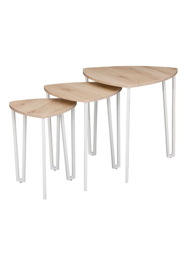 DANUBE HOME Asgard Set of 3 Nesting Tables - Stylish Oak/White End Tables for Living Room, Engineered Wood & Metal, Ideal for Small Spaces, Size: L56xW56xH55cm - Image 5