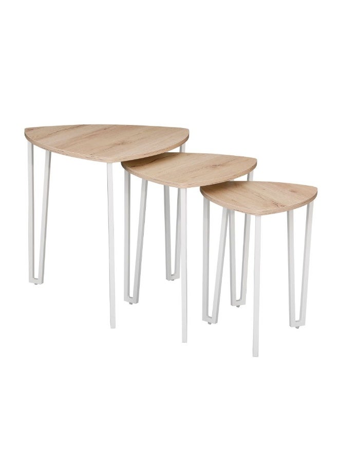 DANUBE HOME Asgard Set of 3 Nesting Tables - Stylish Oak/White End Tables for Living Room, Engineered Wood & Metal, Ideal for Small Spaces, Size: L56xW56xH55cm - Image 3
