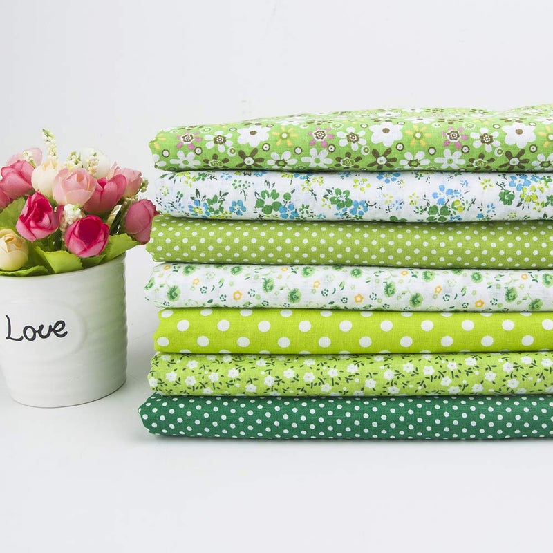 7Pcs 20 x 20 Cotton Fabric DIY Making Supplies Quilting Patchwork Fabric Fat Quarter Bundles DIY for Quilting Cotton Patchwork Cushions Green 20 x 20