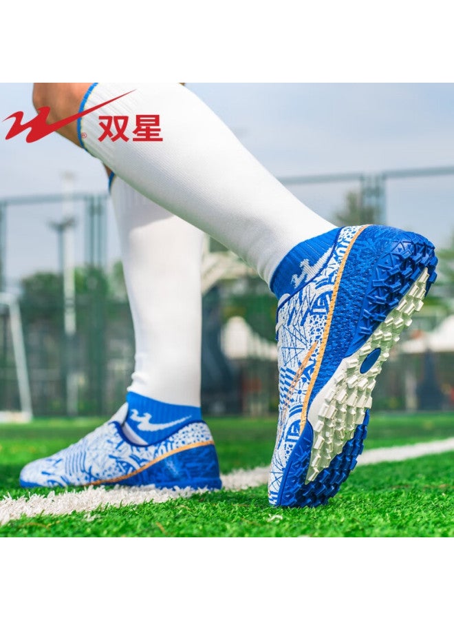 Shuangxing Men's Football Shoes Tf Lightweight Breathable Anti-slip Wear-resistant Professional Training Shoes White Blue Studs Size 43