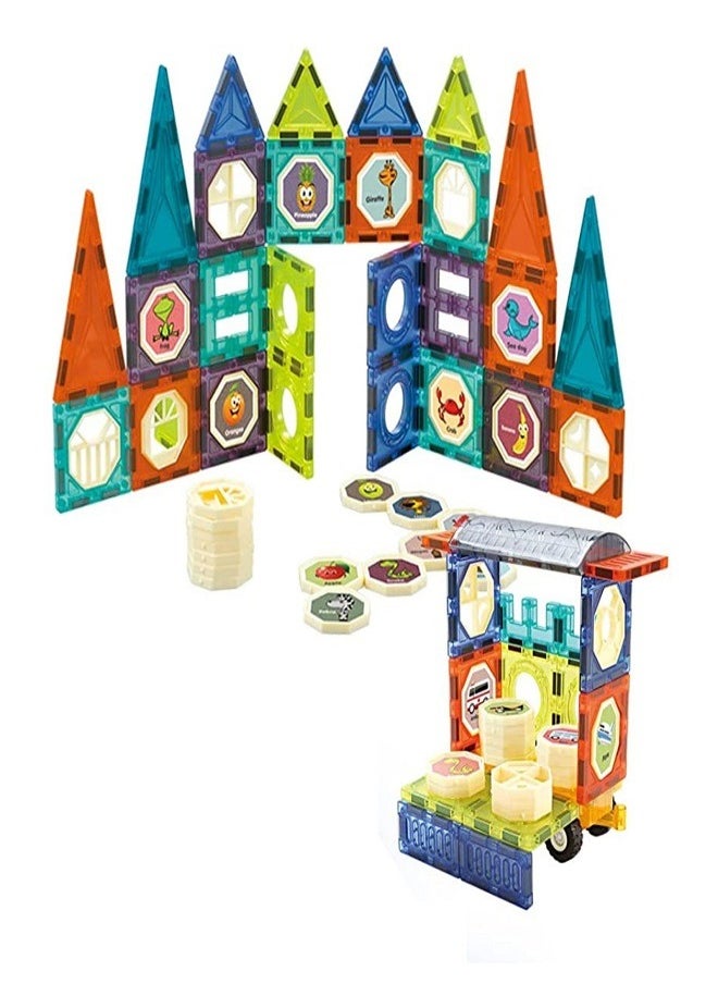 3D magnetic building blocks for children of 52 pieces, fun and educational games for children boys and girls from 3-10 years old (multicolored) (light magnetic cube 52 pieces)  - Image 1