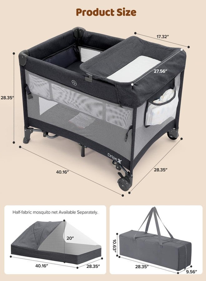 Dripex 5 in 1 Baby Bassinet, 2-Level Height Bedside Bassinet, Storage Pocket & Breathable Mesh - Foldable Portable Bedside Crib for 0 to 12 Months, Dark Grey - Image 2