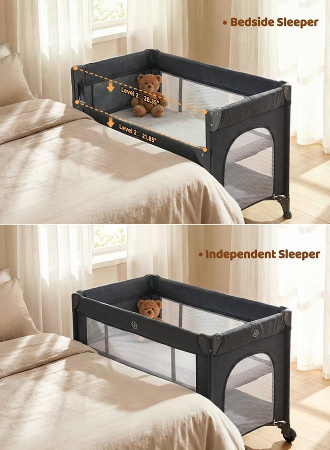 Dripex 5 in 1 Baby Bassinet, 2-Level Height Bedside Bassinet, Storage Pocket & Breathable Mesh - Foldable Portable Bedside Crib for 0 to 12 Months, Dark Grey - Image 4
